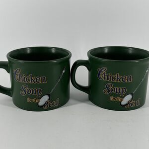Chicken Soup for the Soul Soup Bowl Set 2 Green 2005 Large Mugs Gift Christmas